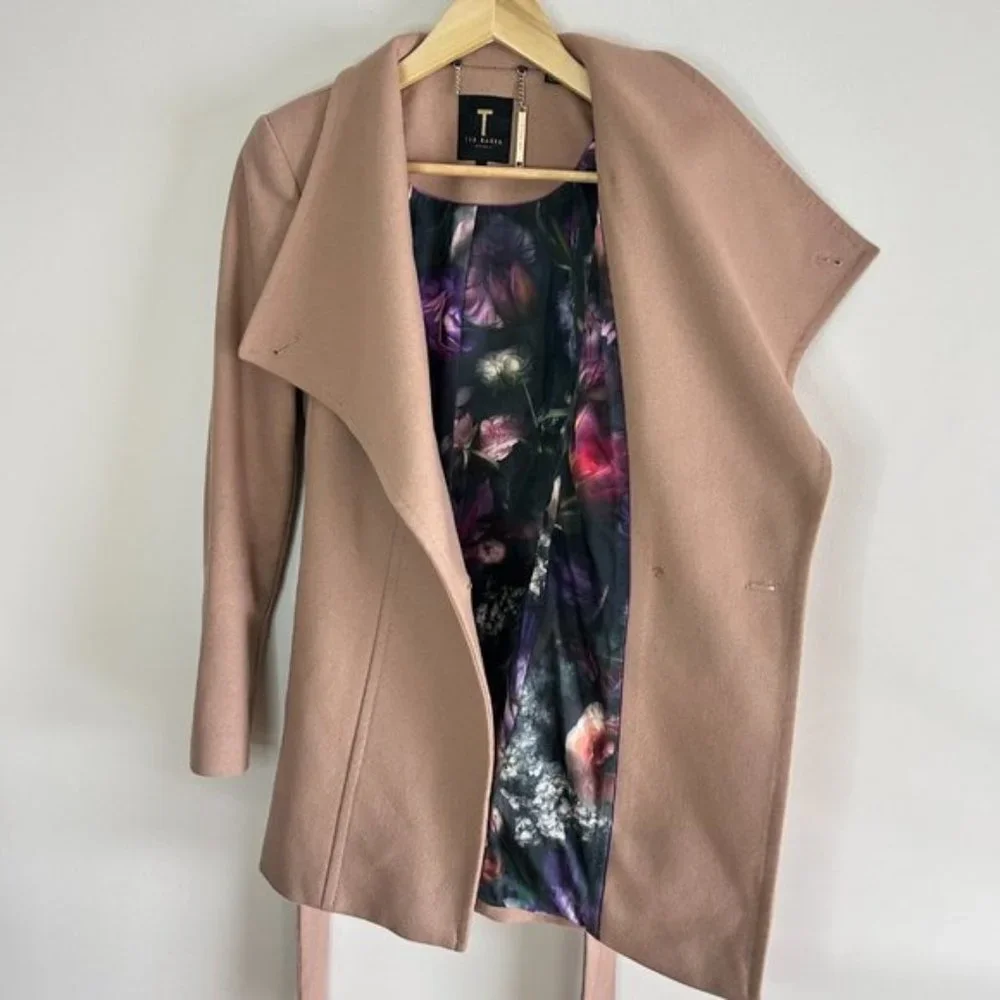 Ted Baker Rytaa Light Pink Short Belted Wool Pea Coat sz 3 - Picture 11 of 11